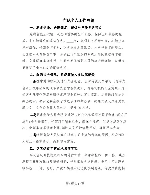 车队个人工作总结(10篇)