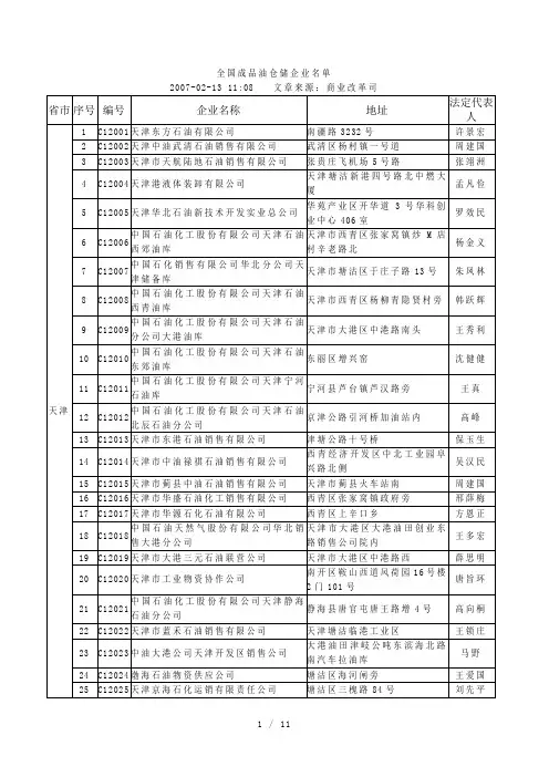 中石油储运企业名单