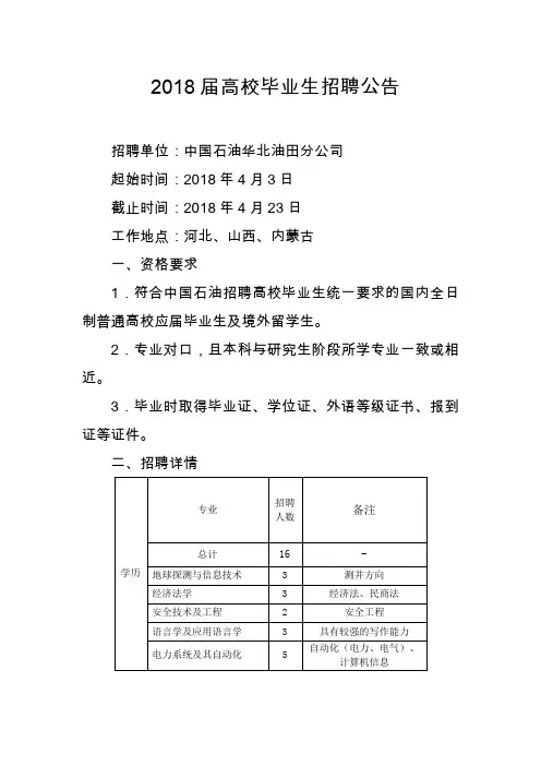 2018届高校毕业生招聘公告