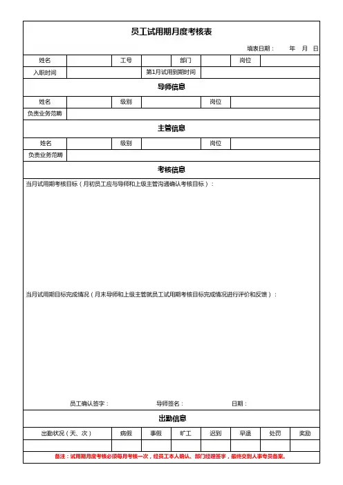 员工试用期考核及转正审批表