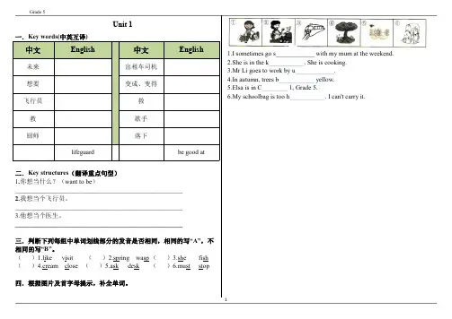 沪教牛津深圳版小学英语五年级上册单词默写本