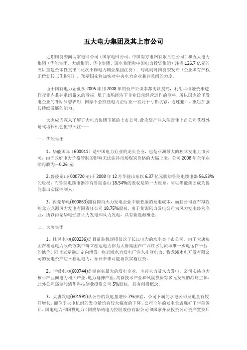 五大电力集团及其上市公司