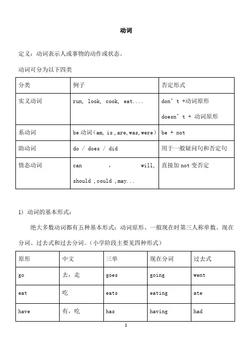 小升初英语语法点分类总结及练习-动词