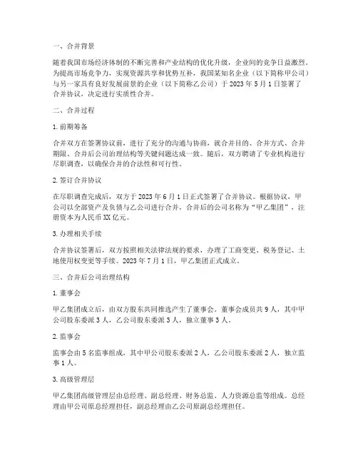 企业合并的情况报告