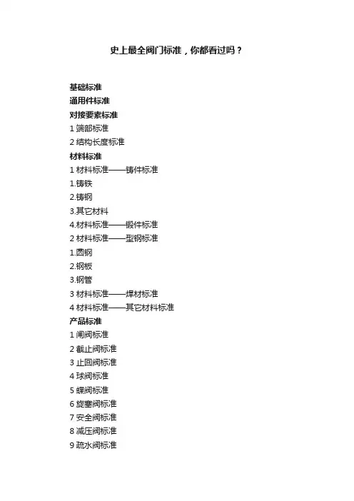史上最全阀门标准，你都看过吗？