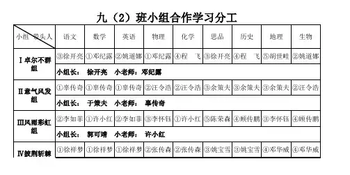 小组合作学习分工