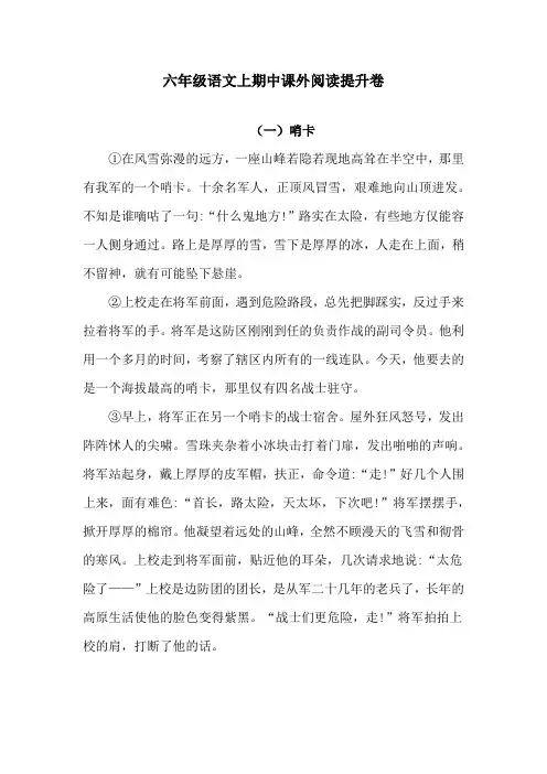 六年级语文上期中课外阅读提升卷 1含答案  人教统编版