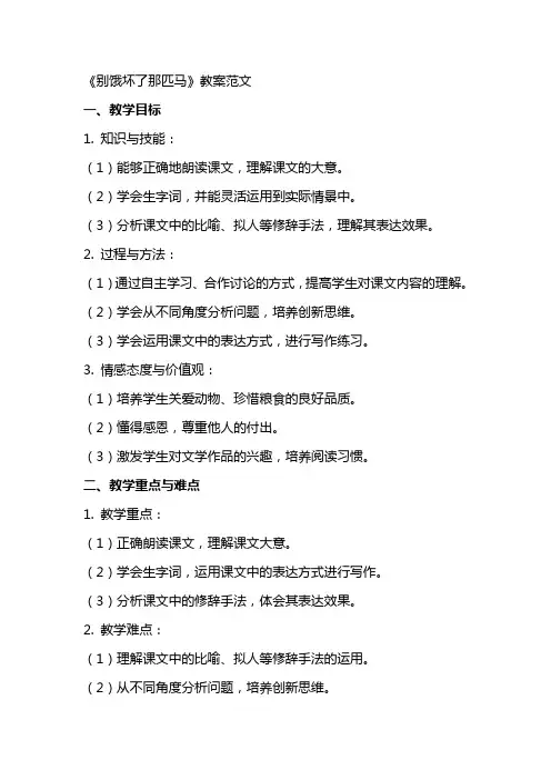 《别饿坏了那匹马》教案范文