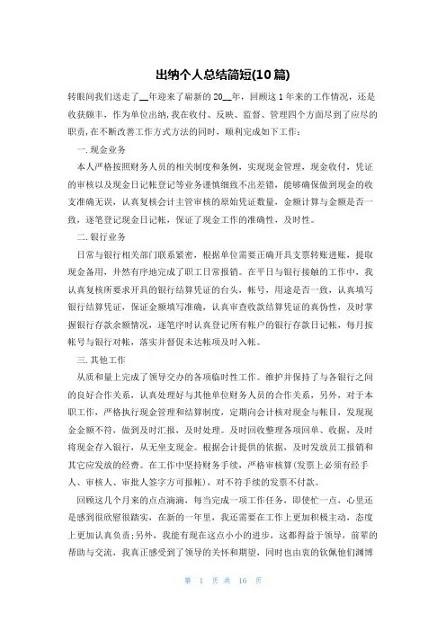 出纳个人总结简短(10篇)