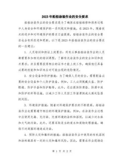 2023年船舶涂装作业的安全要求
