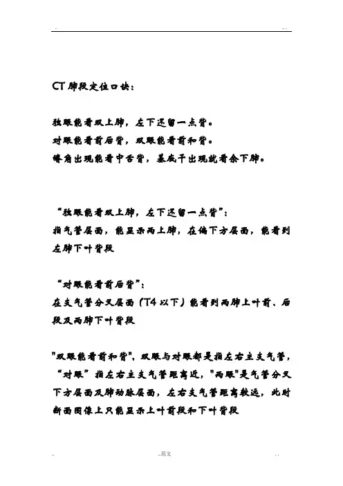 胸部CT口诀：肺的分段图解