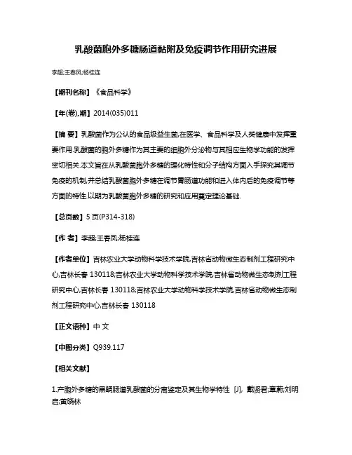 乳酸菌胞外多糖肠道黏附及免疫调节作用研究进展