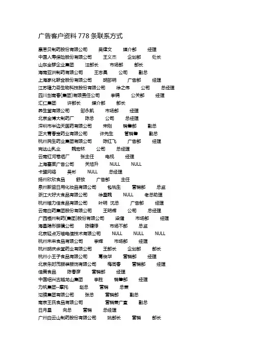 广告客户资料778条联系方式