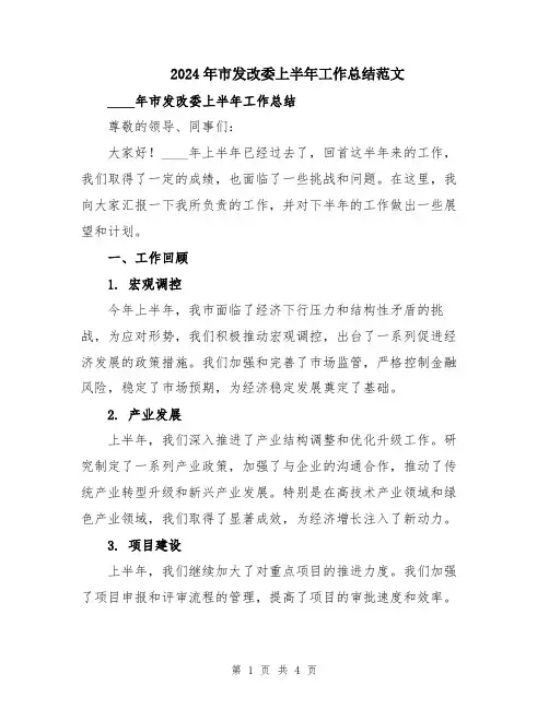 2024年市发改委上半年工作总结范文