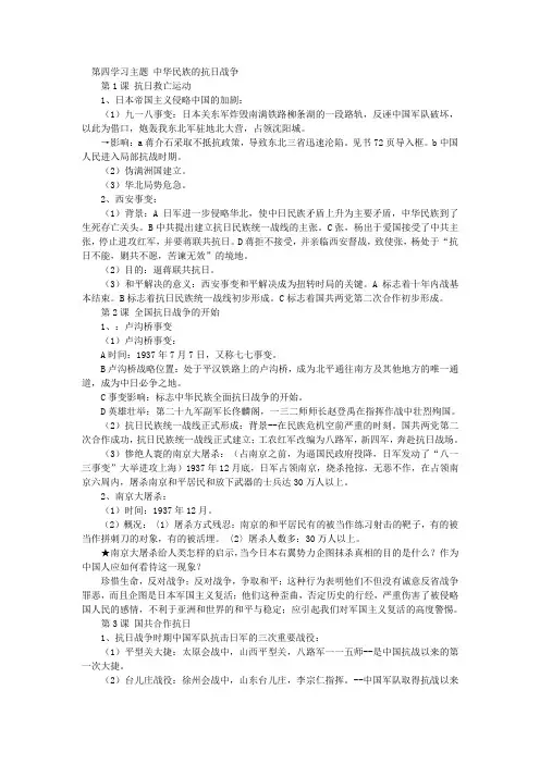 第四学习主题 中华民族的抗日战争
