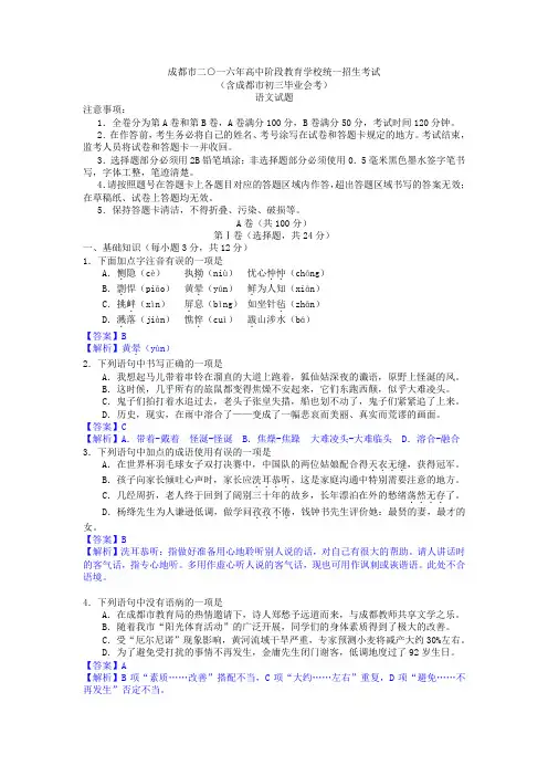 四川省成都市2016年中考语文试卷(解析版)汇总