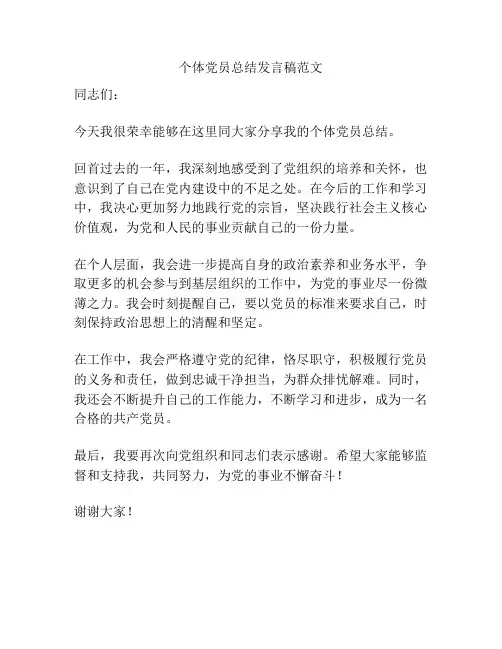 个体党员总结发言稿范文