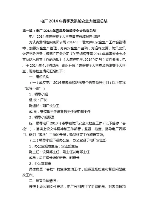 电厂2014年春季及汛前安全大检查总结