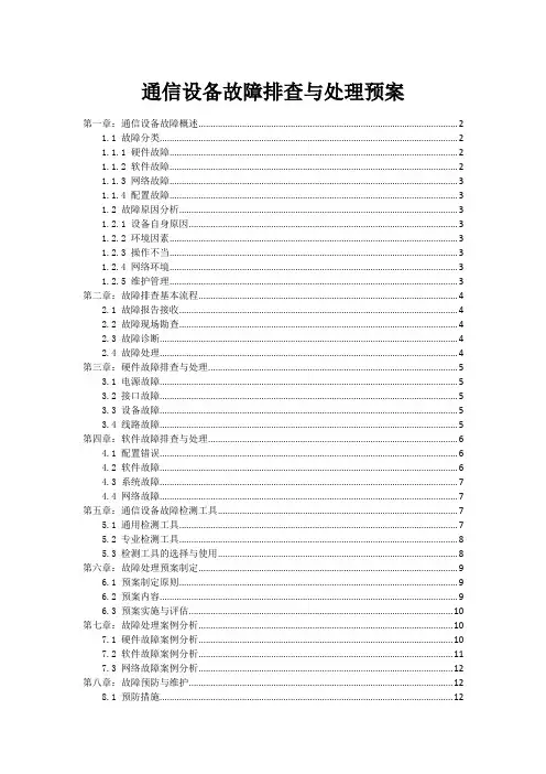 通信设备故障排查与处理预案