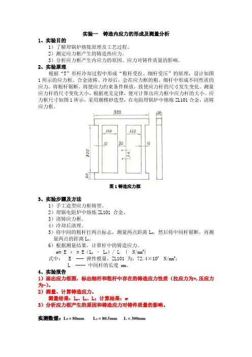 实验一(铸造内应力的形成及测量分析)