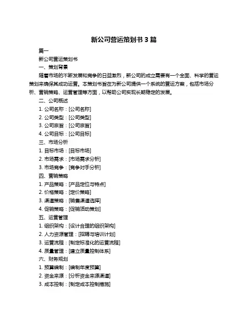 新公司营运策划书3篇