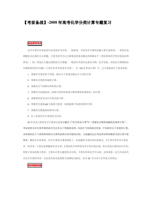 考前备战-2008年高考化学分类计算专题复习