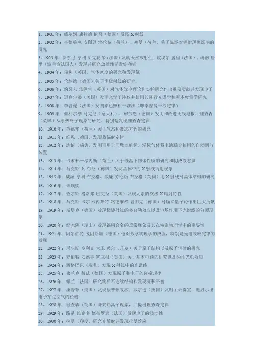 诺贝尔物理学奖大全