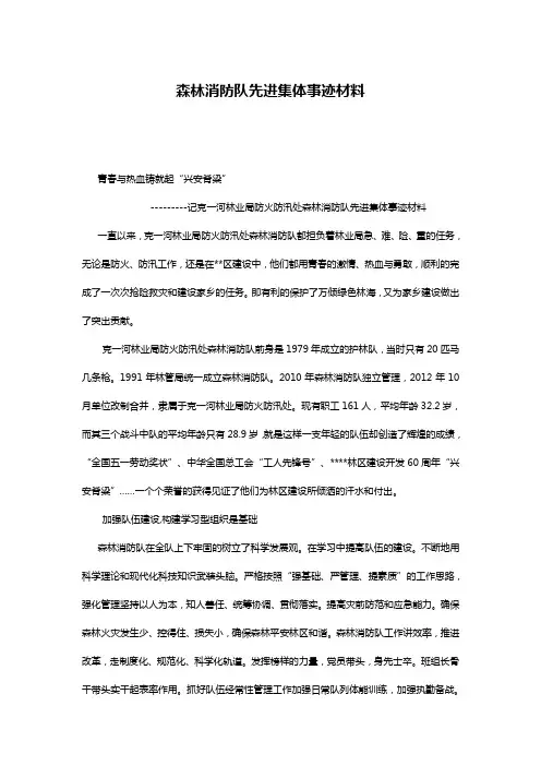 森林消防队先进集体事迹材料