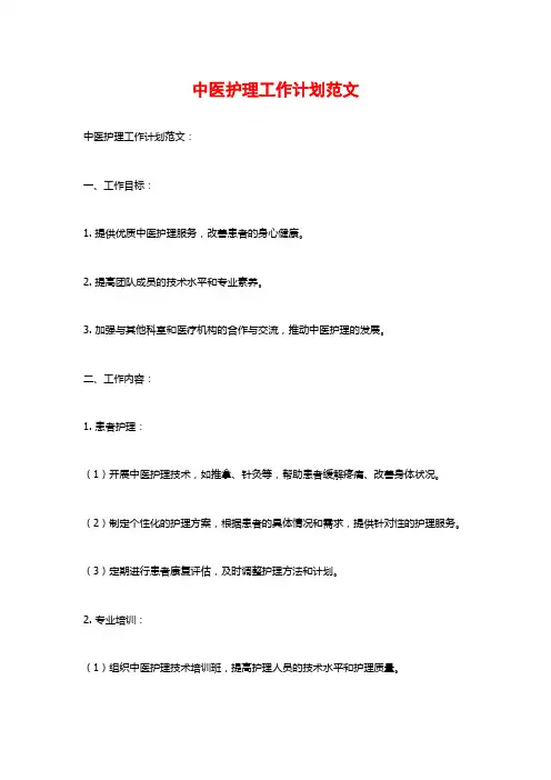 中医护理工作计划范文