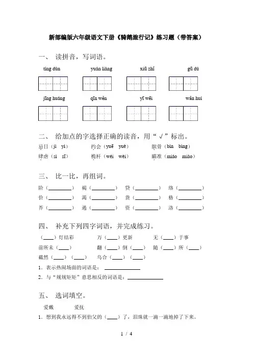 新部编版六年级语文下册《骑鹅旅行记》练习题(带答案)