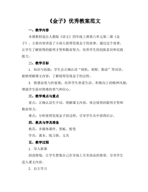 《金子》优秀教案范文
