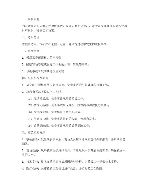 矿井顶板事故_应急预案