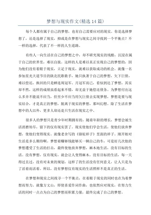 梦想与现实作文(精选14篇)