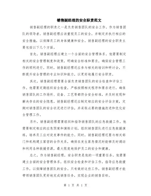 销售副经理的安全职责范文