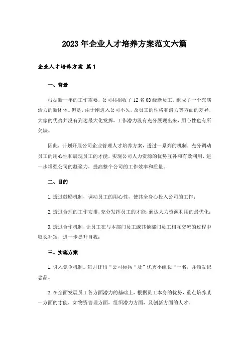 2023年企业人才培养方案范文六篇