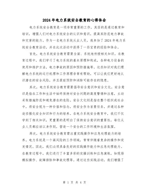 2024年电力系统安全教育的心得体会(2篇)