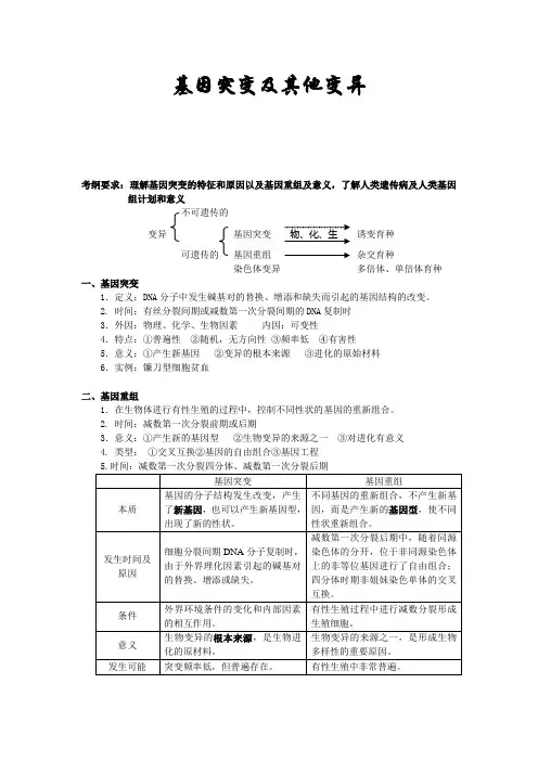 基因突变及其他变异(精品教案)