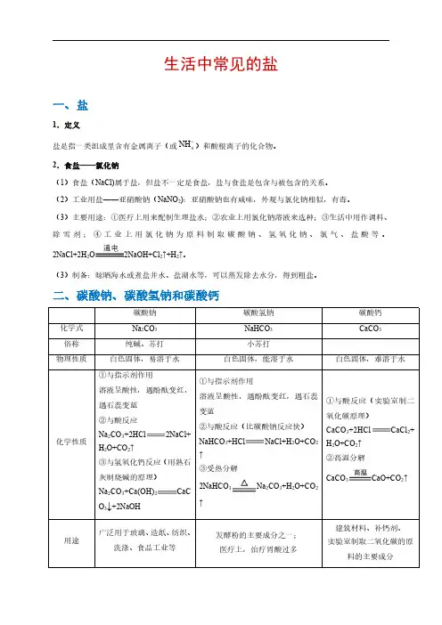 人教版中考化学专项复习-生活中常见的盐