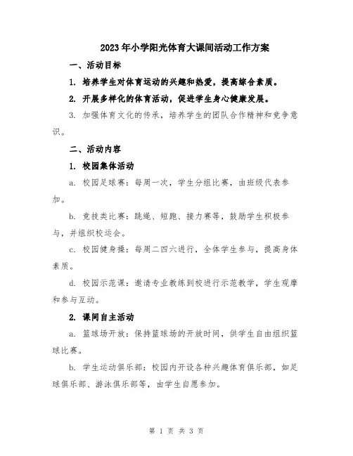 2023年小学阳光体育大课间活动工作方案