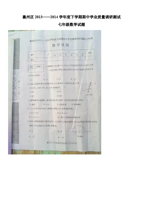 2019年襄阳市襄州区年七年级下期中质量调研数学试题及答案
