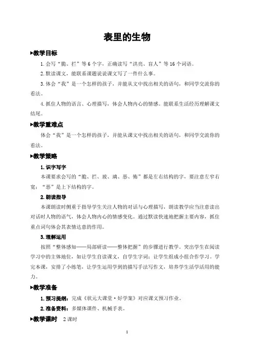 六年级语文下册《 表里的生物》教案(一等奖)