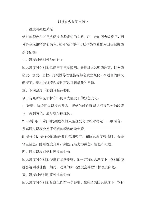 钢材回火温度与颜色