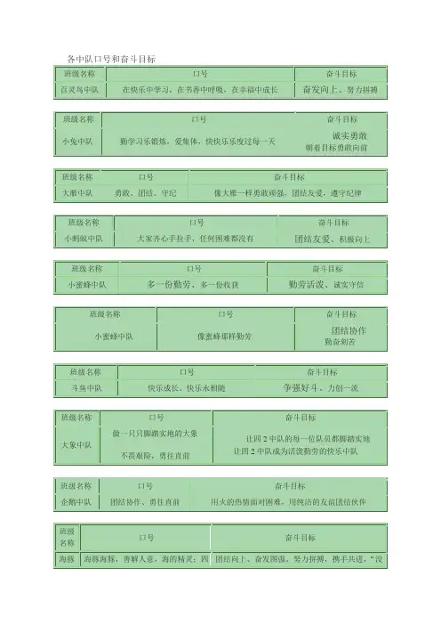 各中队口号和奋斗目标搜集