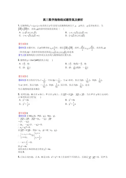 高三数学抛物线试题答案及解析
