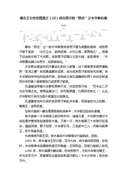 蒙古王公世系图谱之（12）成吉思汗的“四杰”之木华黎后裔