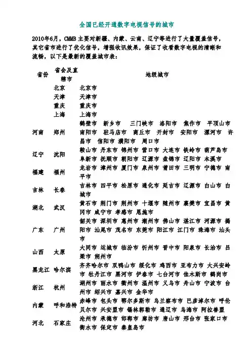 已开通 数字电视信号的城市