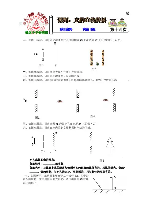 八年物理上专题训练：光学作图题(一)附答案