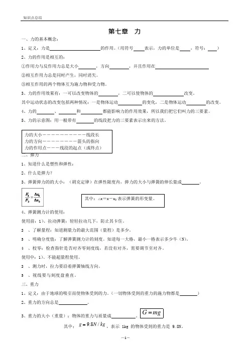 (完整版)八年级下物理知识点归纳