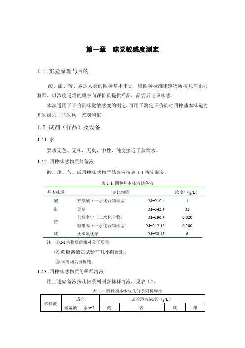 试验一味觉敏感度测定