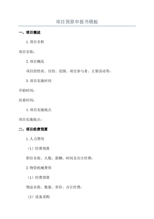 项目预算申报书模板